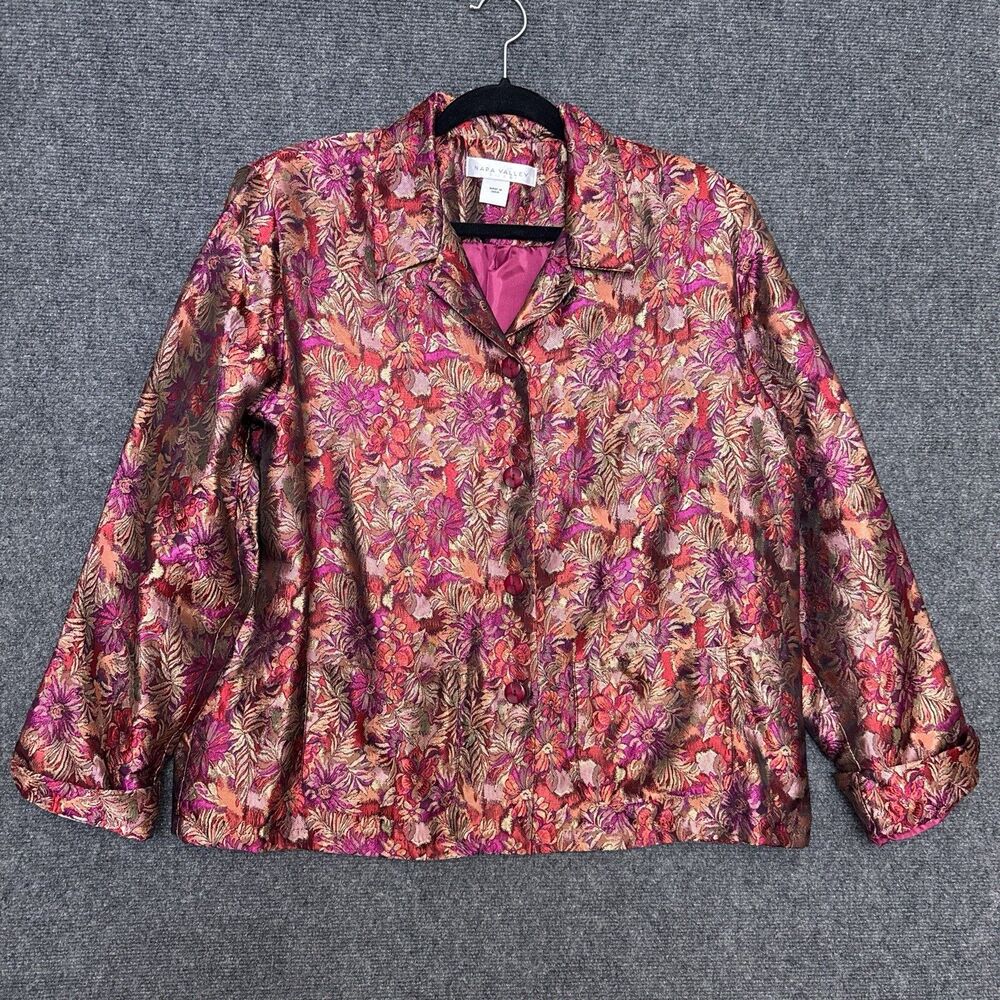 Napa Valley Womens Jacquard Blazer L Metallic Jewel Tone Florals Luxury Evening
